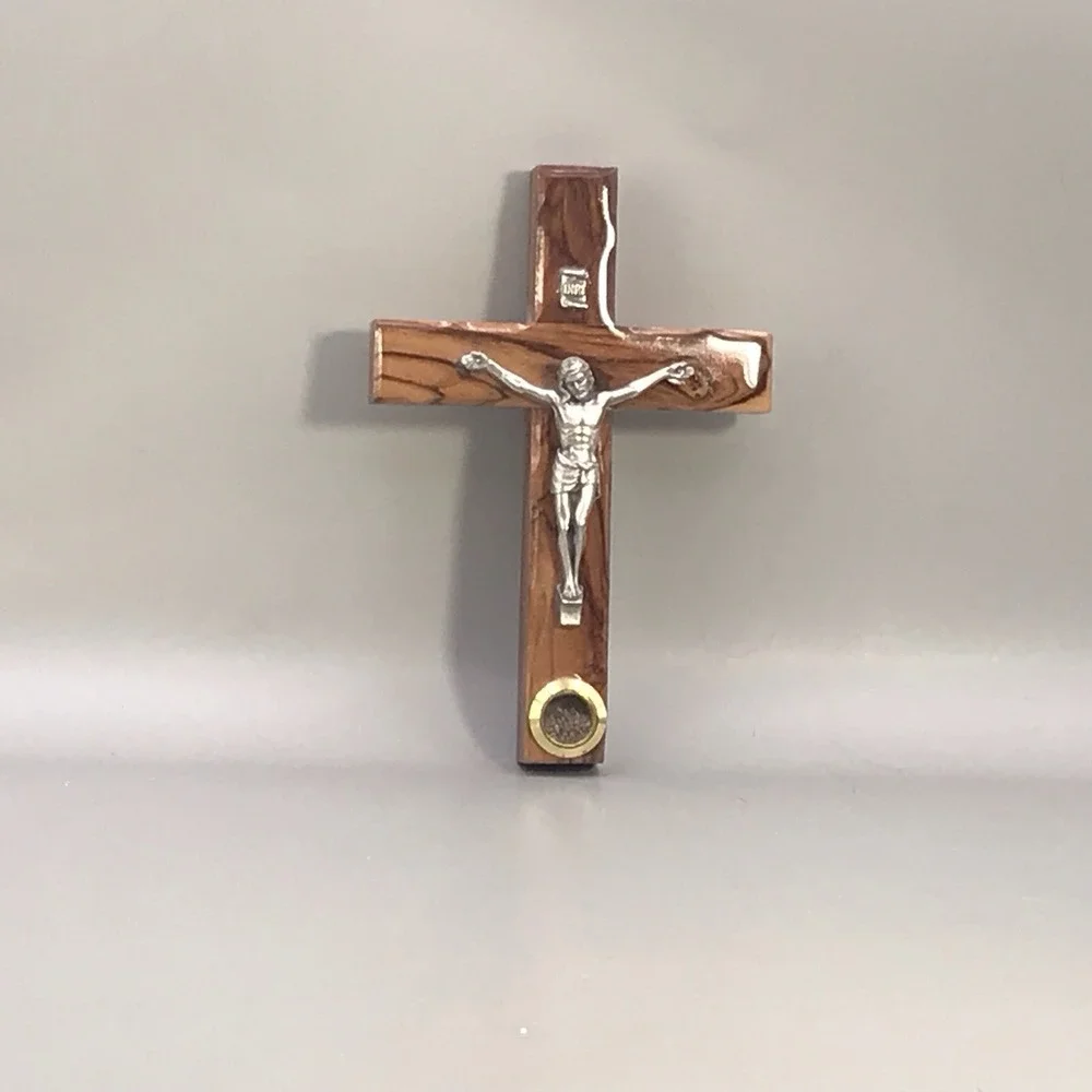 Wood Cross With‎ Metal Jesus Holycrafts.com